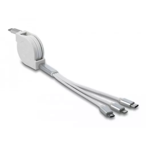 Delock 3 az 1-ben visszahúzható fehér USB Type-C  töltőkábel Lightning  / Micro-USB- / USB Type-C  végződéssel (85844)