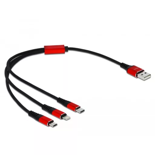 Delock 30 cm hosszú, USB töltő kábel 3 az 1-ben Lightning -, Micro USB- és USB Type-C  csatlakozásho (85891)