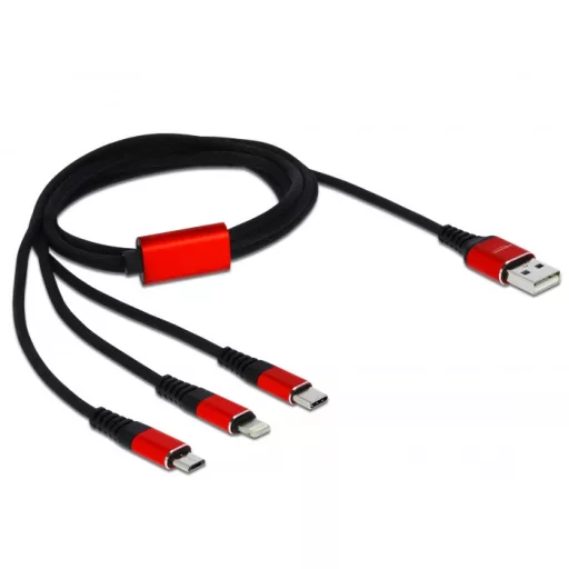 Delock 1 m hosszú, USB töltő kábel 3 az 1-ben Lightning -, Micro USB- és USB Type-C  csatlakozáshoz (85892)