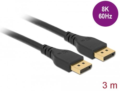 Delock DisplayPort kábel 8K 60 Hz 3 m DP 8K tanúsítvánnyal retesz nélküli