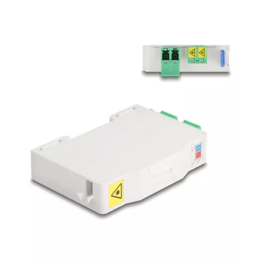 Delock Optikai szál csatlakoztató doboz DIN sínhez csatlakozó tartállyal és 2 xLC Duplex coupler-rel (85936)