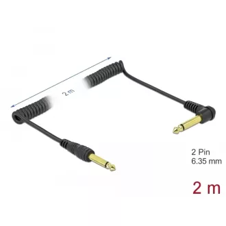   Delock Hajlított csavartkábel 6,35 mm 2 tűs mono jack apa - mono jack apa 2 m, fekete (85939)