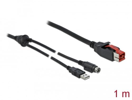 Delock PoweredUSB kábel apa 24 V > A-típusú USB apa + Mini-DIN 3 tűs apa 1 m, POS nyomtatókhoz és cs