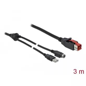   Delock PoweredUSB kábel apa 24 V > A-típusú USB apa + Mini-DIN 3 tűs apa 3 m, POS nyomtatókhoz és cs (85942)