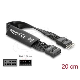   Delock HD Audio lapos kábel, alaplapi hosszabbító kábel, 9 tűs tűsoros csatlakozó-9 tűs csatlakozóaljzat, 20 cm, fekete (86049)