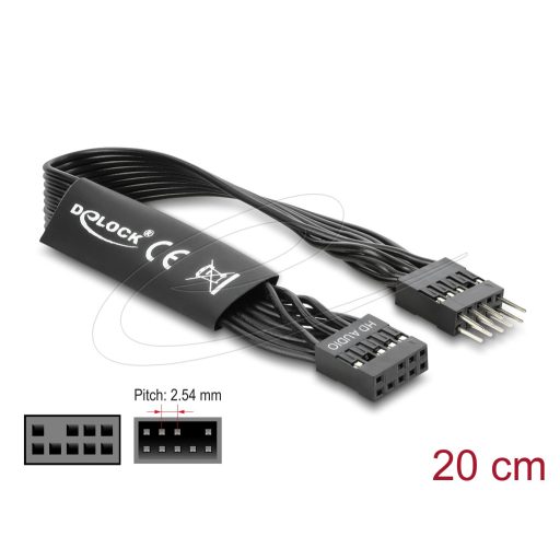 Delock HD Audio lapos kábel, alaplapi hosszabbító kábel, 9 tűs tűsoros csatlakozó-9 tűs csatlakozóaljzat, 20 cm, fekete (86049)
