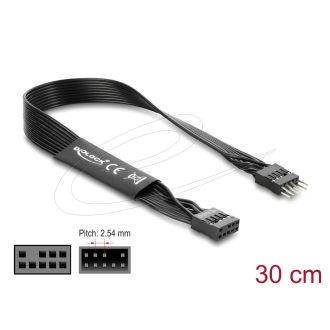   Delock HD Audio lapos kábel, alaplapi hosszabbító kábel, 9 tűs tűsoros csatlakozó-9 tűs csatlakozóaljzat, 30 cm, fekete (86052)