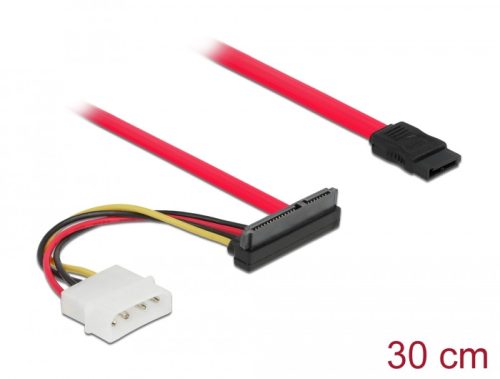 Delock SATA-kábel, 6 Gb/s, 7 tűs csatlakozóhüvely + 4 tűs Molex-csatlakozódugó > 22 tűs SATA-csatlakozóhüvely, felfelé ívelt, 50 cm