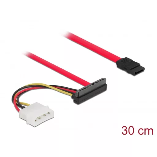 Delock SATA-kábel, 6 Gb/s, 7 tűs csatlakozóhüvely + 4 tűs Molex-csatlakozódugó > 22 tűs SATA-csatlakozóhüvely, felfelé ívelt, 50 cm (86078)