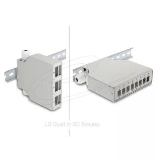   Delock 6 portos, DIN sínre szerelhető optikai szálas patch panel SC Duplex és LC Quad-hoz alternatív panellel 8 x SC Simplex vagy LC Duplex-hez szürke színű (86095)