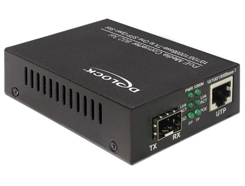 Delock PoE+ média átalakító 10/100/1000Base-T SFP-re (86180)
