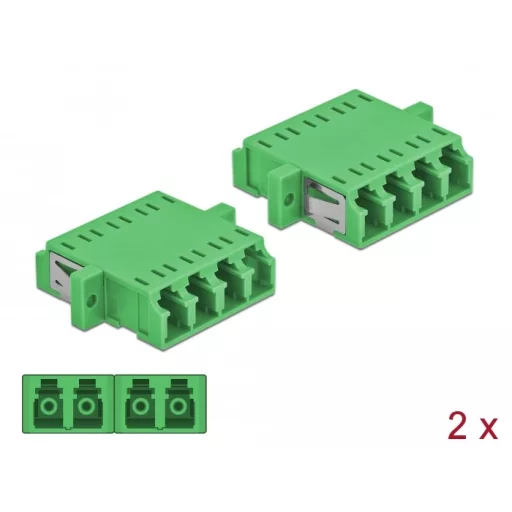 Delock LC optikai szálas csatlakozó Quad anya - LC Quad anya, egymódosú 2 db. Zöld (86539)