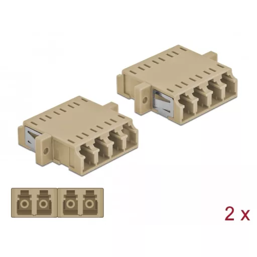 Delock LC optikai szálas csatlakozó Quad anya - LC Quad anya, egymódosú 2 db. Bézs (86540)
