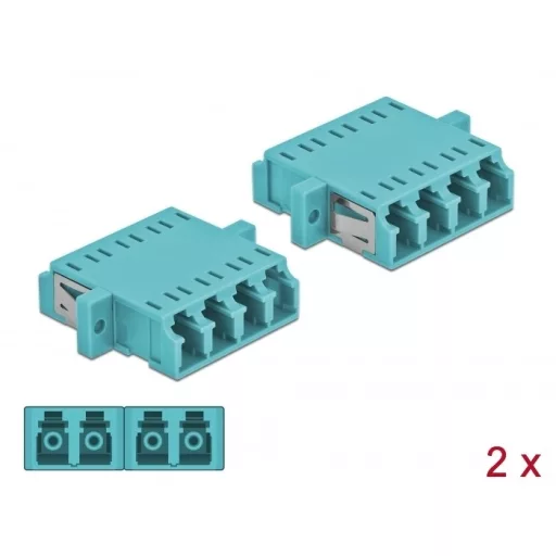 Delock LC optikai szálas csatlakozó Quad anya - LC Quad anya, multimódosú 2 db. Világoskék (86541)