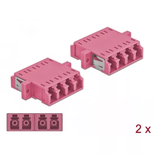 Delock LC optikai szálas csatlakozó Quad anya - LC Quad anya, multimódosú 2 db. Lila (86542)