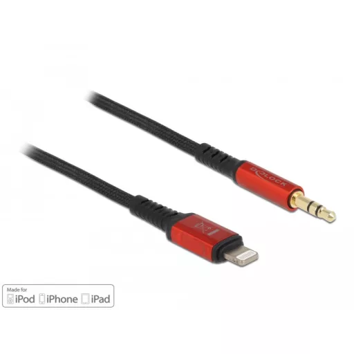 Delock Audió kábel 8 tűs Lightning  apa - sztereo jack apa 3.5 mm 3 tűs, 1,5 m (86587)