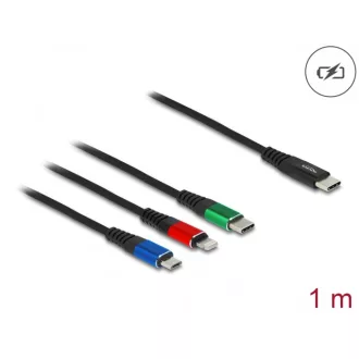   Delock 1 m hosszú, USB töltő kábel 3 az 1 USB Type-C  apa Lightning -, Micro USB- és USB Type-C  csatlakozáshoz (86596)