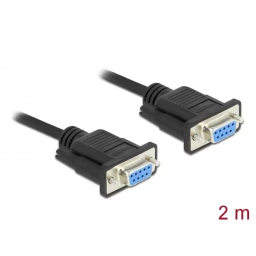 Delock Sub D9-es, null modemű, RS-232 soros kábel, anya-anya, 2 m (86605)
