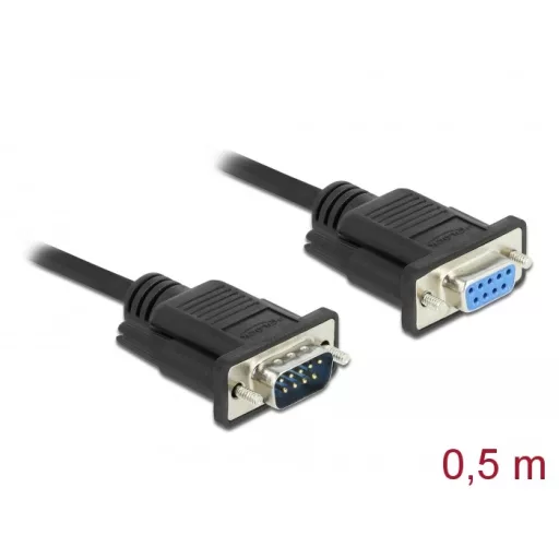 Delock Sub-D9-es, RS-232 soros kábel, apa-anya, 0,5 m (86613)
