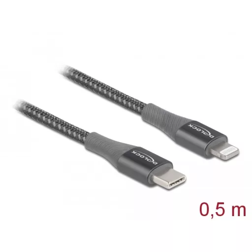 Delock Adat- és töltőkábel USB Type-C  - Lightning  iPhone , iPad  és iPod  készülékhez szürke 0,5 m (86630)