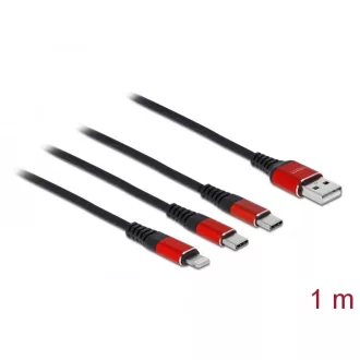   Delock 1 m hosszú, USB töltő kábel 3 az 1 A-típusú apa Lightning -, es 2 x USB Type-C  csatlakozásho (86709)