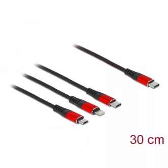   Delock 30 cm hosszú, USB töltő kábel 3 az 1 USB Type-C  apa Lightning -, Micro USB- és USB Type-C  c (86710)