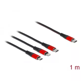   Delock 1 m hosszú, USB töltő kábel 3 az 1 USB Type-C  apa Lightning -, Micro USB- és USB Type-C  (86711)