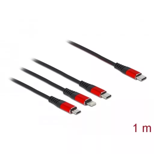Delock 1 m hosszú, USB töltő kábel 3 az 1 USB Type-C  apa Lightning -, Micro USB- és USB Type-C  (86711)