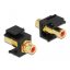 Delock Keystone modul, RCA-csatlakozóhüvely > RCA-csatlakozóhüvely, aranyozott, piros / fekete (86744)