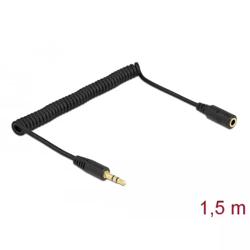 Delock Csavartkábel meghosszabbítás 3 tűs 3,5 mm sztereo Jack apa   sztereo jack anya 1,5 m, fekete (86768)