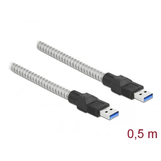 Delock USB 3.2 Gen 1, fém borítású kábel A-típusú apa   A-típusú, 0,5 méter (86774)