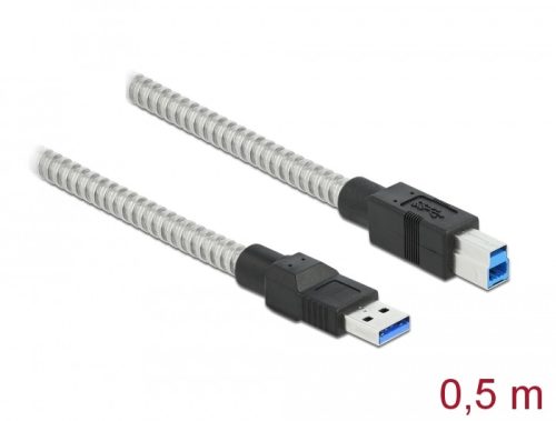 Delock USB 3.2 Gen 1, fém borítású kábel A-típusú apa   B-típusú, 0,5 méter (86777)