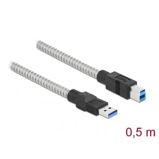 Delock USB 3.2 Gen 1, fém borítású kábel A-típusú apa   B-típusú, 0,5 méter (86777)