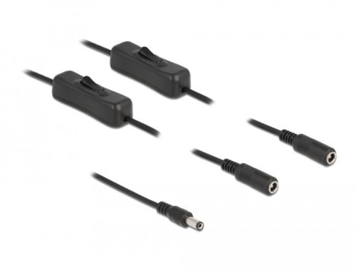 Delock DC kábel 5,5 x 2,1 mm apa   2 db. DC anya kapcsolóval ellátott, 1 m (86794)