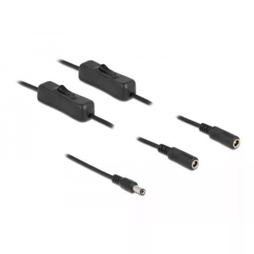 Delock DC kábel 5,5 x 2,1 mm apa   2 db. DC anya kapcsolóval ellátott, 1 m (86794)