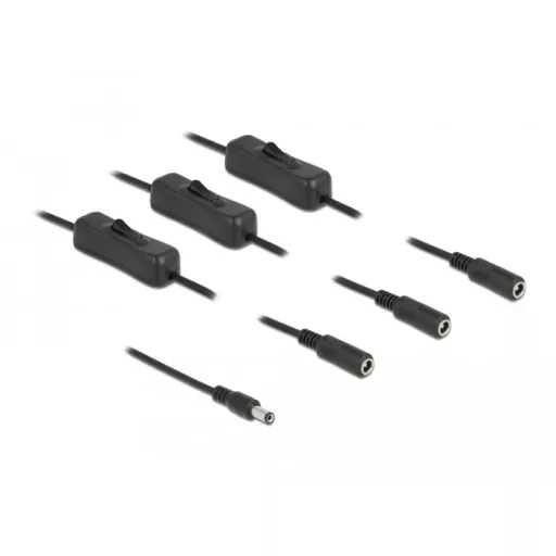 Delock DC kábel 5,5 x 2,1 mm apa   3 db. DC anya kapcsolóval ellátott, 1 m (86795)