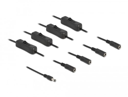 Delock DC kábel 5,5 x 2,1 mm apa   4 db. DC anya kapcsolóval ellátott, 1 m (86796)