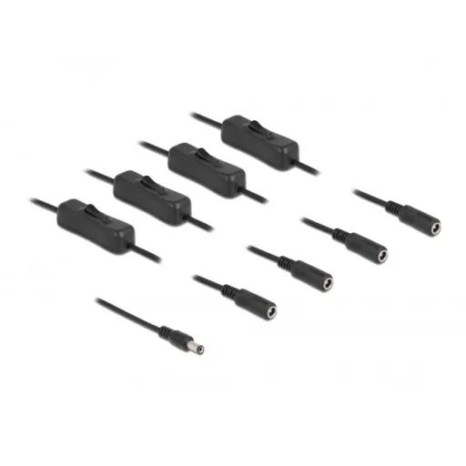 Delock DC kábel 5,5 x 2,1 mm apa   4 db. DC anya kapcsolóval ellátott, 1 m (86796)