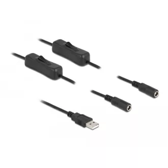   Delock A-típusú USB apa   2 db. DC 5,5 x 2,1 mm anya csatlakozójú, 1 méter hosszú kábel (86797)