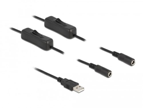 Delock A-típusú USB apa   2 db. DC 5,5 x 2,1 mm anya csatlakozójú, 1 méter hosszú kábel