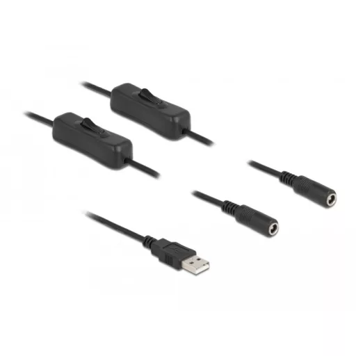 Delock A-típusú USB apa   2 db. DC 5,5 x 2,1 mm anya csatlakozójú, 1 méter hosszú kábel (86797)