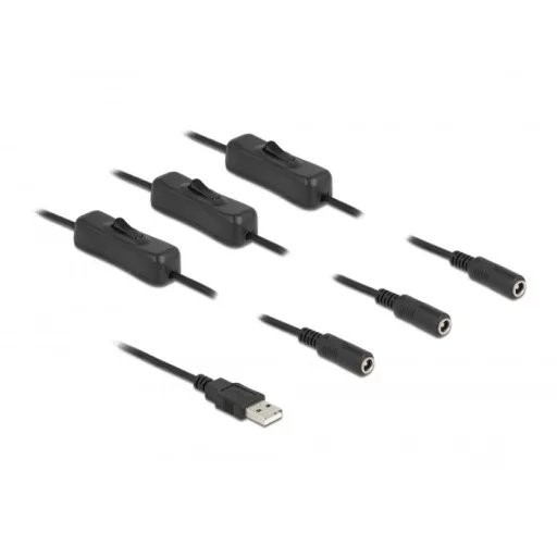 Delock A-típusú USB apa   3 db. DC 5,5 x 2,1 mm anya csatlakozójú, 1 méter hosszú kábel (86798)