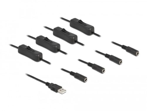 Delock A-típusú USB apa   4 db. DC 5,5 x 2,1 mm anya csatlakozójú, 1 méter hosszú kábel