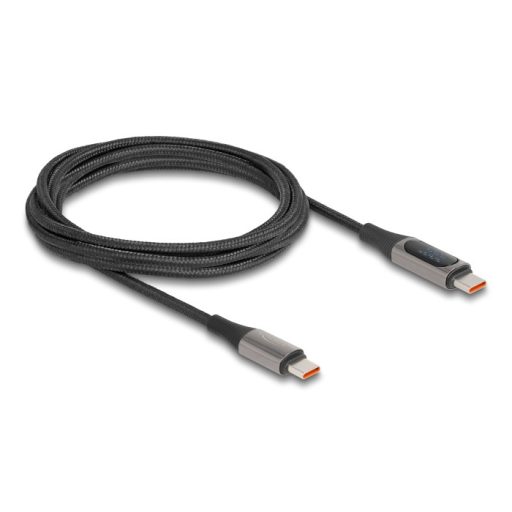 Delock USB 2.0 Kábel USB Type-C  apa - apa csatlakozóval tápmérővel, PD 3.0 100 W, 2 m (86809)
