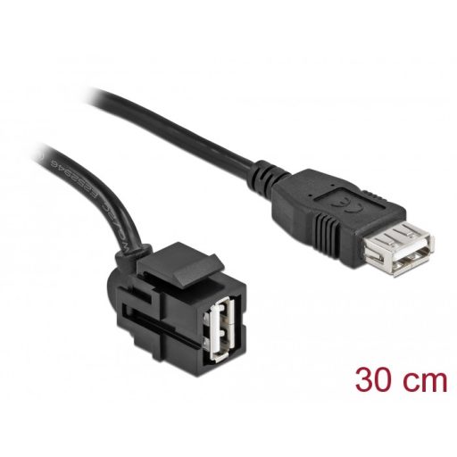 Delock Keystone modul, USB 2.0 A-csatlakozóhüvely 250  > USB 2.0 A-csatlakozóhüvely, kábellel fekete (86870)