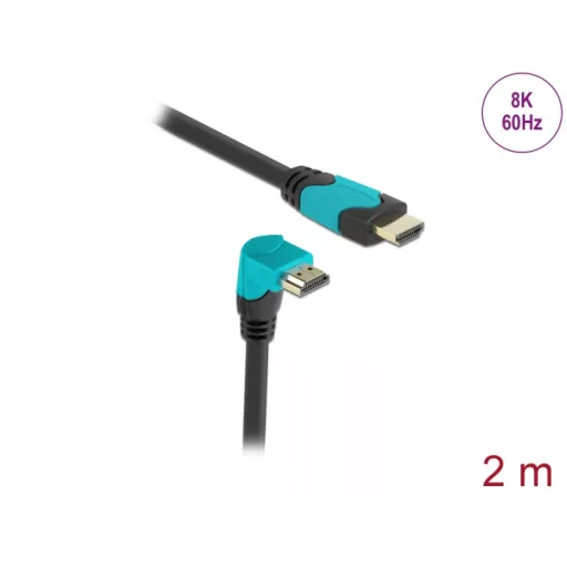 Delock High Speed HDMI kábel egyenes csatlakozódugóval - csatlakozódugóval 90  ívelt lefelé 48 Gbps (86992)