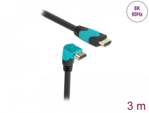 Delock High Speed HDMI kábel egyenes csatlakozódugóval - csatlakozódugóval 90  ívelt lefelé 48 Gbps