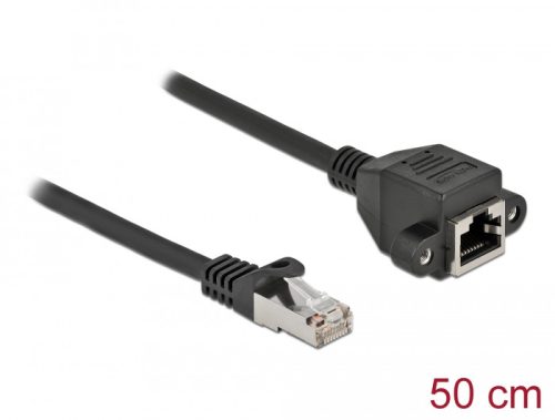 Delock Hálózat bővítő kábel S/FTP RJ45 apa - RJ45 anya Cat.6A, 50 cm hosszú, fekete