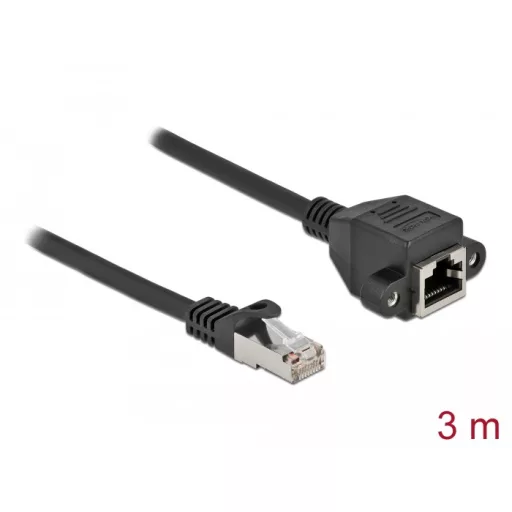Delock Hálózat bővítő kábel S/FTP RJ45 apa - RJ45 anya Cat.6A, 3 m hosszú, fekete (87003)