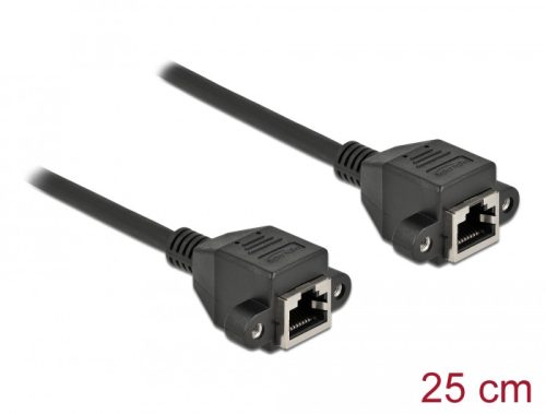 Delock Hálózat bővítő kábel S/FTP RJ45 anya - RJ45 anya Cat.6A, 25 cm hosszú, fekete